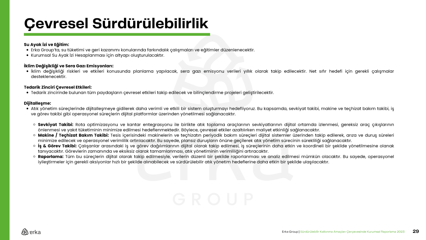 Erka Group 2023 Sürdürülebilirlik Raporu